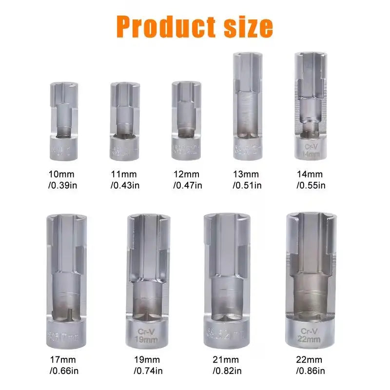 9Pcs Automotive O2 Oxygens Sensors Socket Offset Wrench Remover Tool And Thread Chasers Tool 10-22mm Oasis Select
