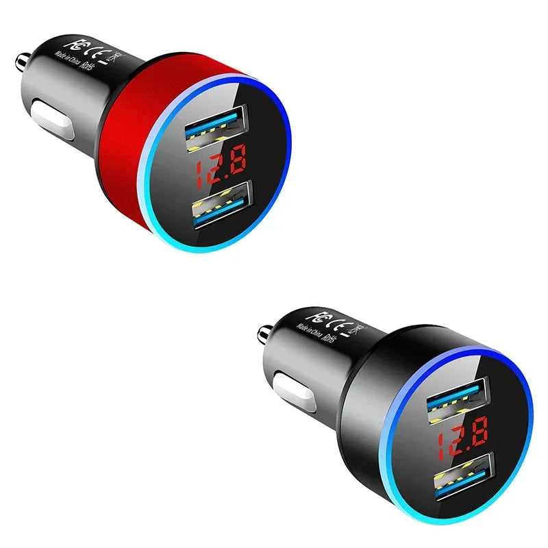 1/2pcs Car Charger For Cigarette Lighter Smart Phone USB Adapter Mobile Phone Charger Dual USB Digital Display Voltmeter Oasis Select 2pcs mix 2