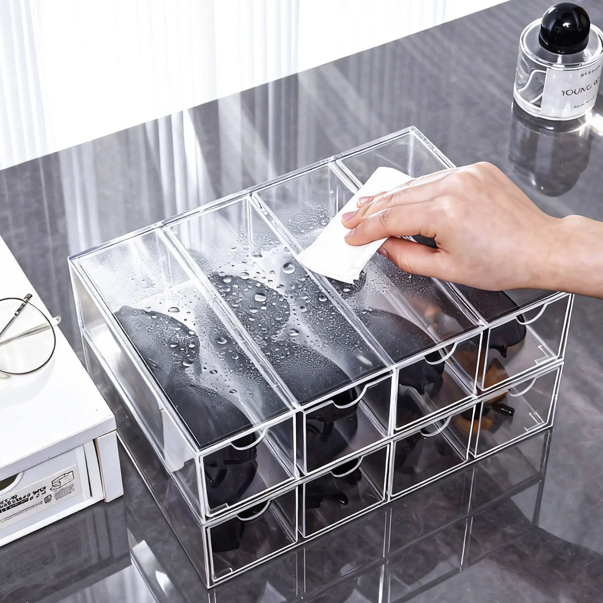 1pc glasses multifunctional transparent acrylic tabletop storage box drawer style female sunglasses sunglasses organizer Oasis Select
