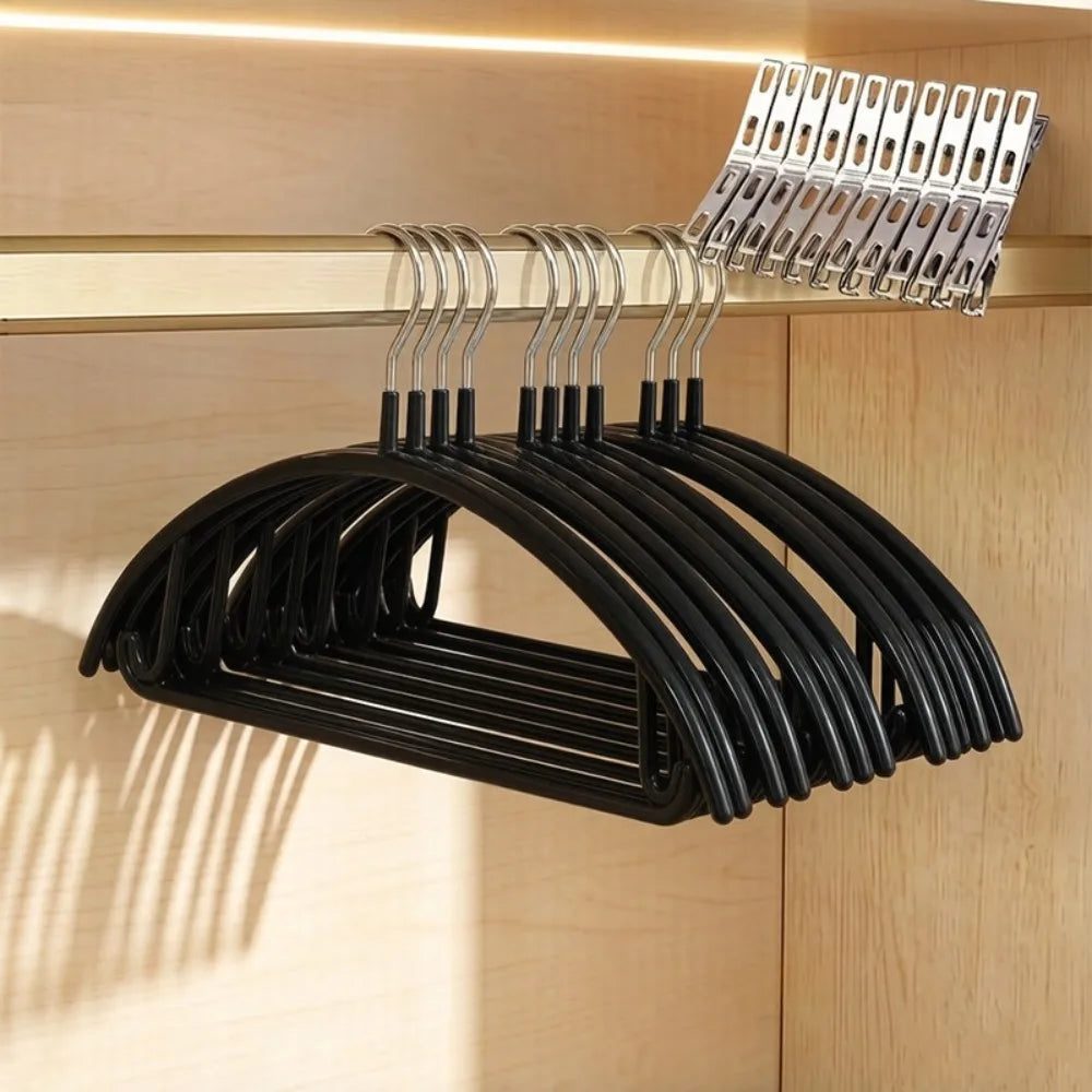 20pcs Non-Slip Hangers with 20 Metal Clips,Anti-Shoulder Bump Arc Design Trouser & Clothes Hanger Set for Laundry Closet,Hangers Oasis Select