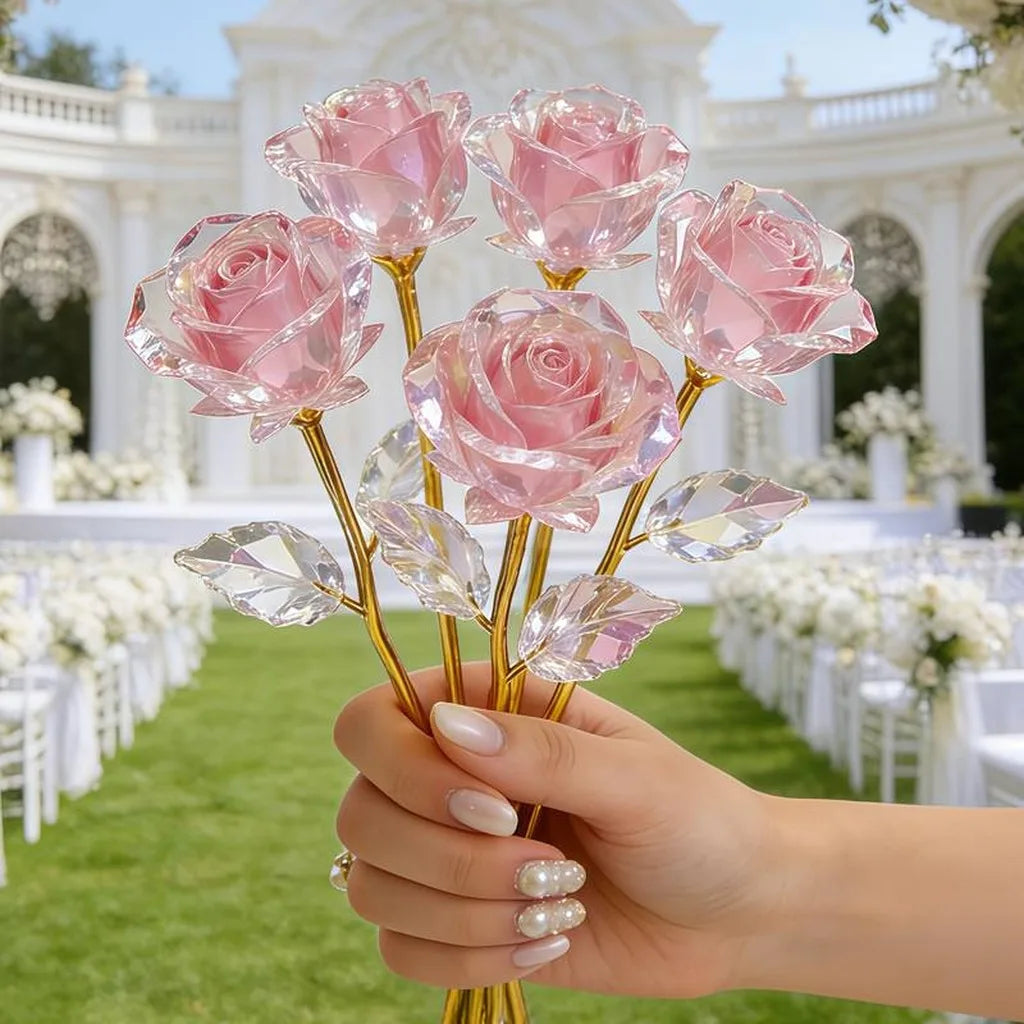 Pink Transparent Artificial Forever Rose Decorative Plastic Rose for Wedding Party Home Decoration Oasis Select