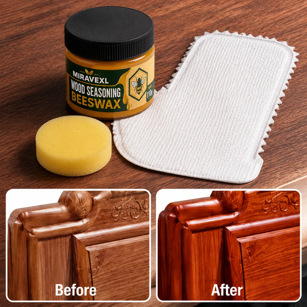 Wood Seasoning Beeswax 30g/110g Furniture Polish Wax Kit with Sponge 10 Lazy CleaningGloves for Wood Care Maintenance Clean Kit Oasis Select