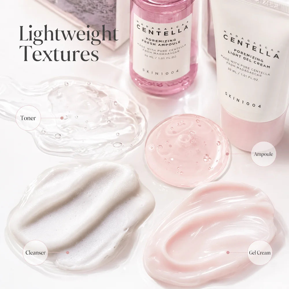 Centella Hyalu-Cica and Poremizing Travel Kit,Toner, Ampoule Serum,Face Moisturizer Cream and Night Sleeping Pack Mini 4pcs Set Oasis Select