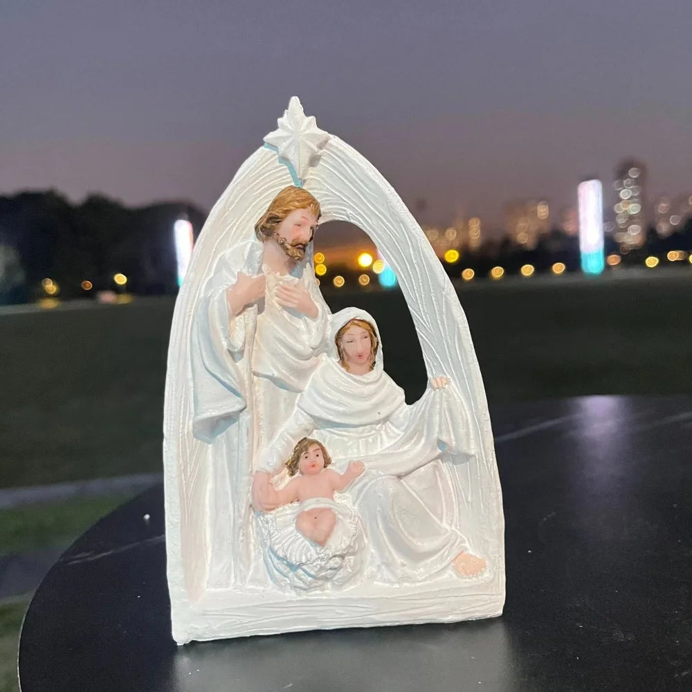 Christmas Jesus Birth Scene Ornament Christmas Decoration Holy Family Crafts Statue Resin Figurine Centerpieces Desktop Decor Oasis Select