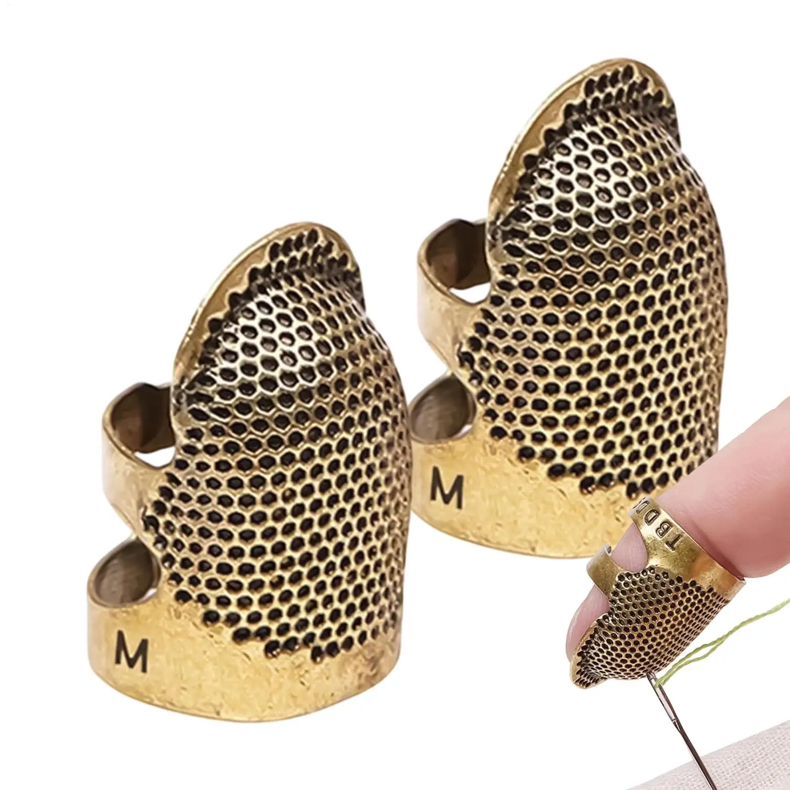 2Pcs Adjustable Sewing Thimble Retro Sewing Finger Protection Cover Needle Thimble Ring Handmade DIY Craft Embroidery Sewing Oasis Select
