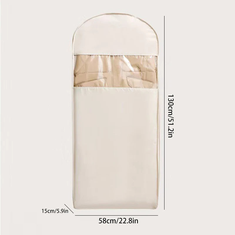 Compression Clothes Storage Bag with Hanging,Space Saving Vacant Seal Bag for Down Jacket,Winter Coat,Visible Organizer for Home Oasis Select Beige-L