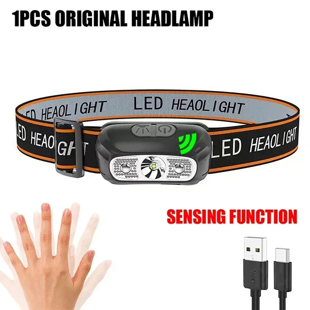 XPE+COB LED Sensor Headlamp USB Rechargeable Camping Search Light Headlight Led Head Torch Head Flashlight for Fishing Lantern Oasis Select 1Pcs Ordinary Built-in Battery