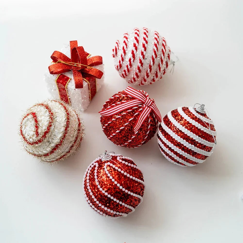 6 foam ball ornaments for Christmas tree decoration red white colors holiday party lightweight with hanging rope 8 cm Oasis Select