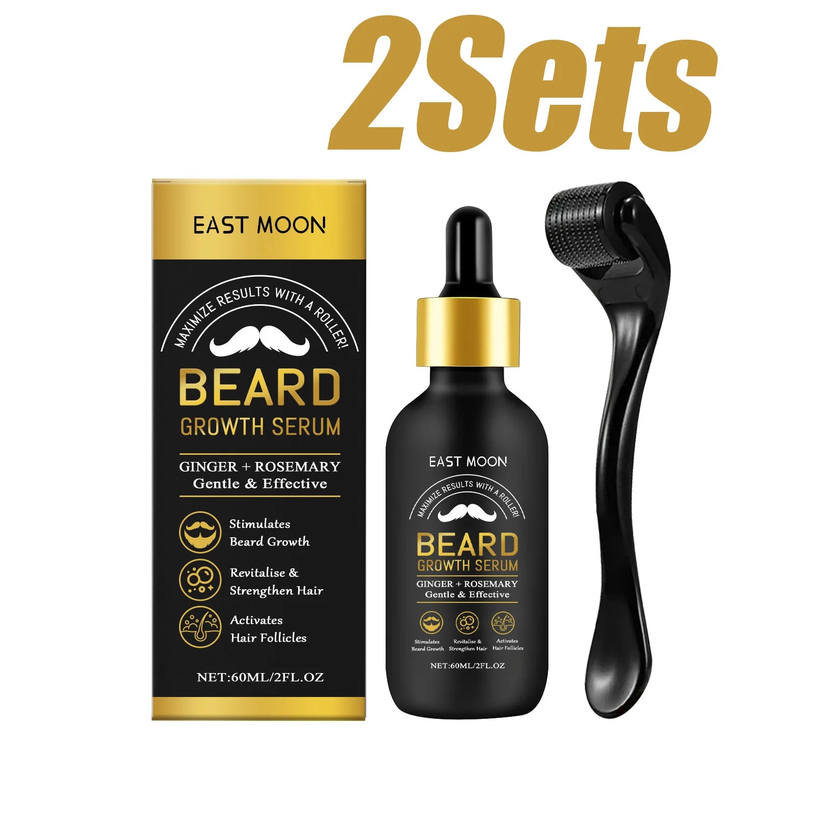 Beard Thickening Care Oil with Roller Ball 0.25mm Strengthen Hair Roots Nourishing Soften Beard Oil for Men Grooming Beard Care Oasis Select 2sets