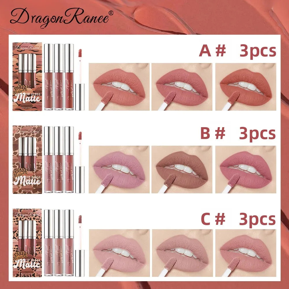 Dragon Ranee 3-Pack Matte Lip Gloss Set | Waterproof Liquid Lipstick