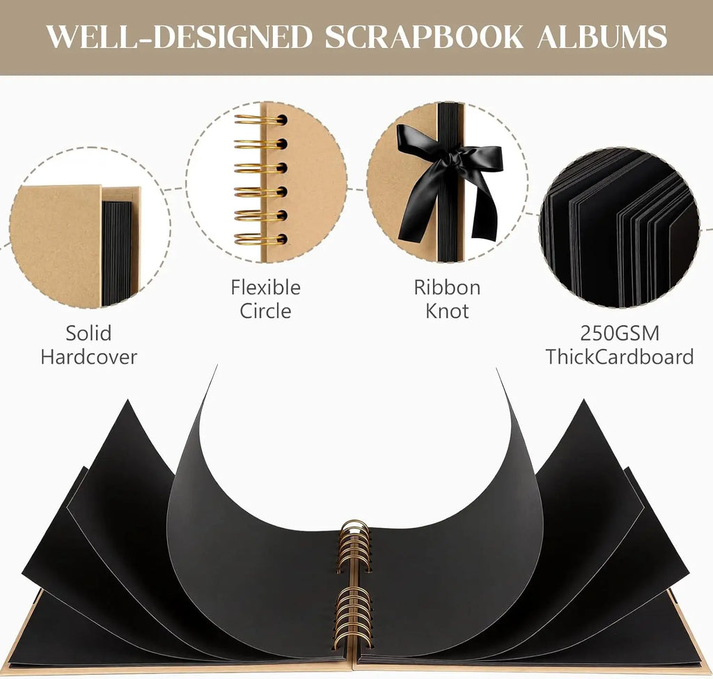 Blank Black/Brown Scrapbook Album – 40 Pages of 300g Acid-Free Cardstock for Modern Collage & Art Journals Oasis Select