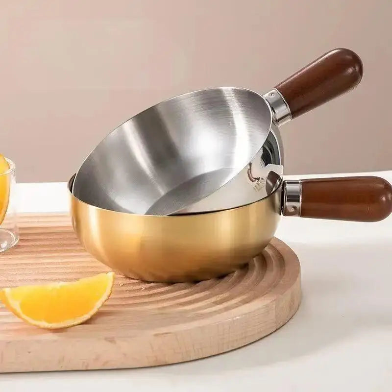 Chic Stainless Steel Noodle Pot for Individual Portions, Peach Wood Accents, Small Stovetop Pot Oasis Select