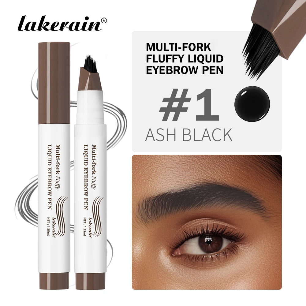 Multi-Fork Fluffy Liquid Eyebrow Pen waterproof Long Lasting Brow Natural Smooth Simulated Fine Flu Brow Pencil Eye Makeup Oasis Select Ash Black
