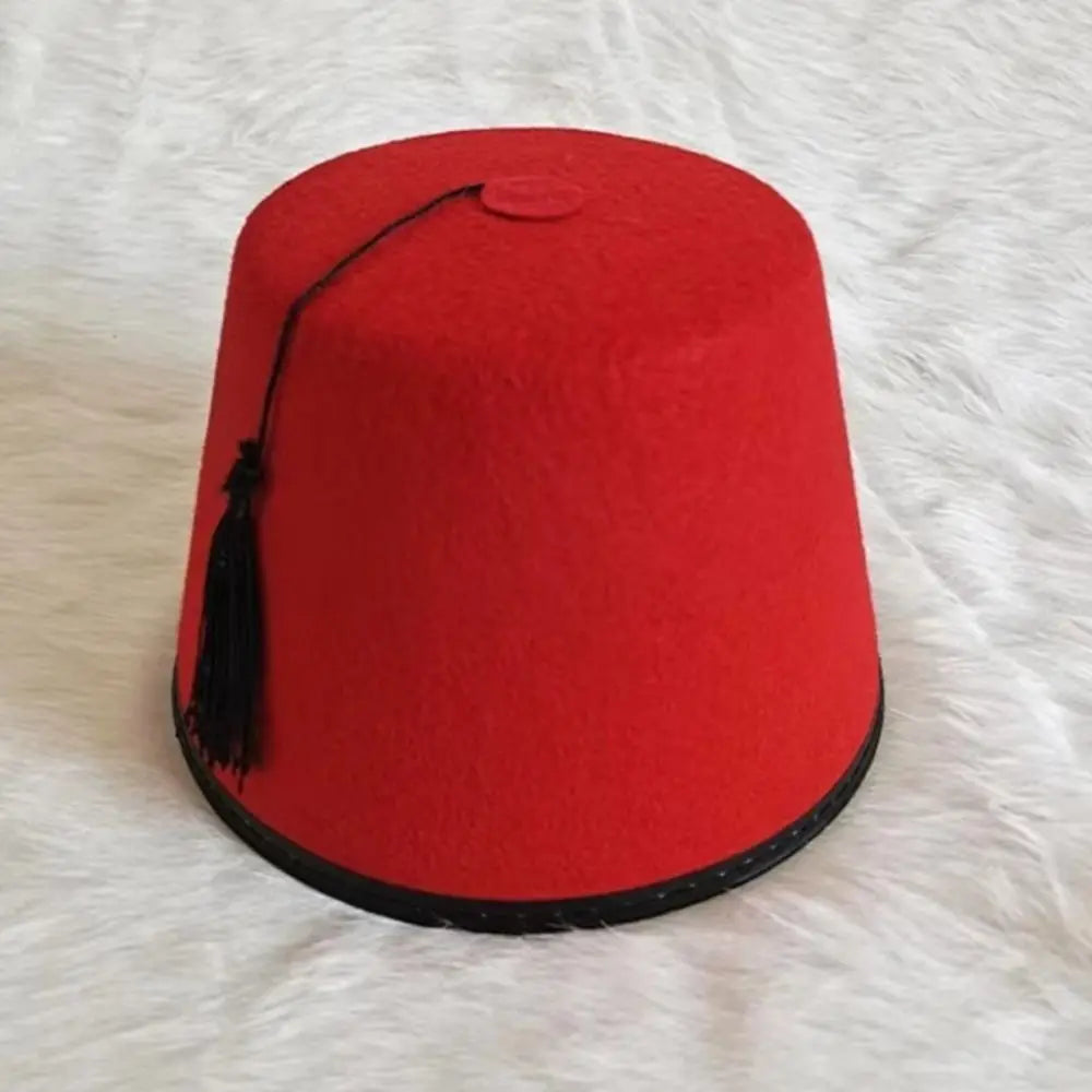 Round Felt Fez Cap Moroccan Hat Breathable Tarboosh Fez Hat Ottoman Red Color Turkish Tassels Cap Role Play Headwear Oasis Select