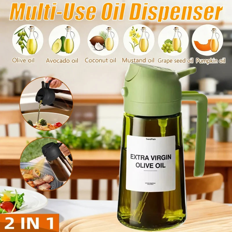 16oz 2-in-1 Glass Oil Dispenser and Spray Bottle Leakproof Olive Oil Sprayer Suitable for Cooking Baking Barbecue Fryer Kitchen Oasis Select