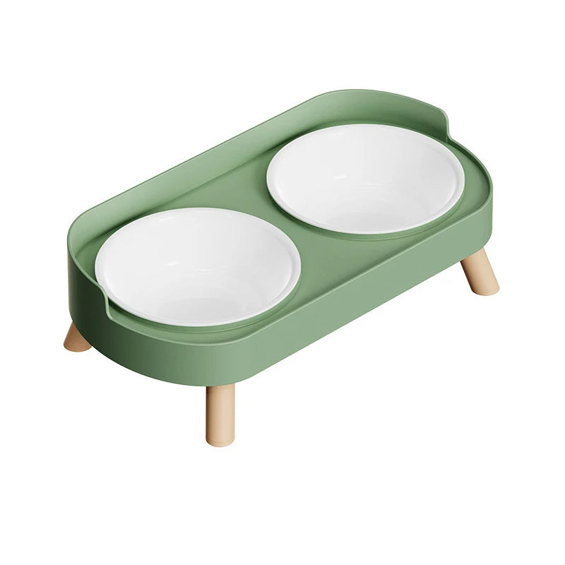 Double Pet Bowl No Spill Food Water Feeder with Stand Neck Support for Cats Dogs Anti Knock Anti Slip Elevated Design Oasis Select plastic bowl green