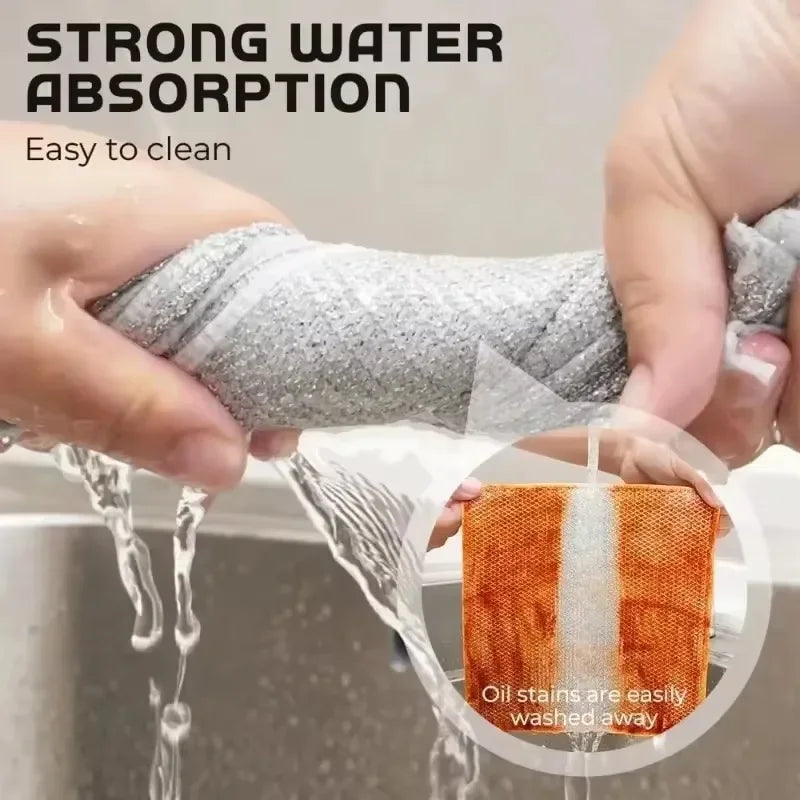 Magic Cleaning Cloth Iron Stick Metal Wipes Rags Magic Dishcloth Wash Towel Silver Steel Wire Kitchen Cloth Thickened Rag 1-20pc Oasis Select