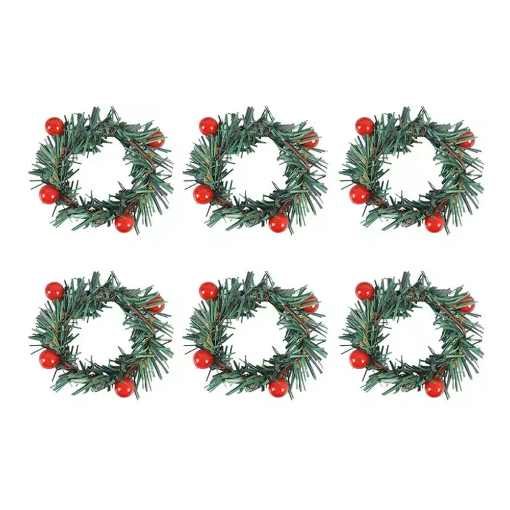 6-Pack Red Fruit Pine Needle Napkin Rings | Holiday Table Decor