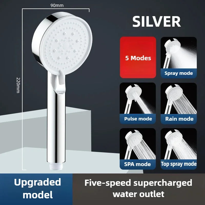 High Pressure Shower Head 3 Modes Adjustable Filter Shower Head Set New Bathroom Shower Head Accessories Sprayer Oasis Select silver shower head
