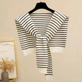 Knitted Stripe Capelet for Women Summer Air Conditioner Neck Cover Shawl Casual Lightweight Shoulder Wrap High End Vest Oasis Select White A 1PC
