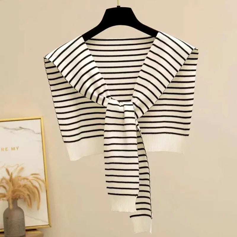 Knitted Stripe Capelet for Women Summer Air Conditioner Neck Cover Shawl Casual Lightweight Shoulder Wrap High End Vest Oasis Select White A 1PC