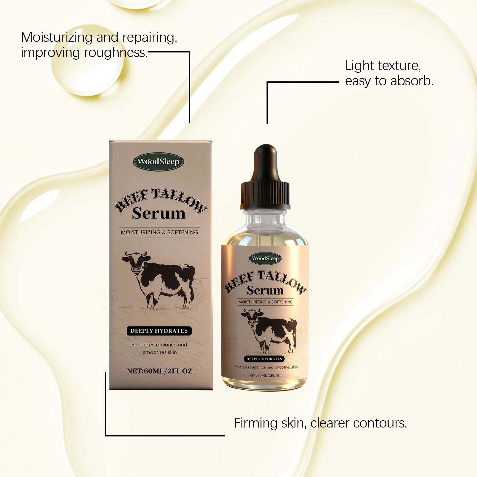 WOODSLEEP Beef Tallow Face Serum – Hydrating & Brightening Face Serum Oasis Select