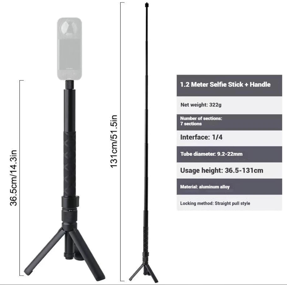1.2m Invisible Selfie Stick Bullet Time Tripod for Insta360 & DJI