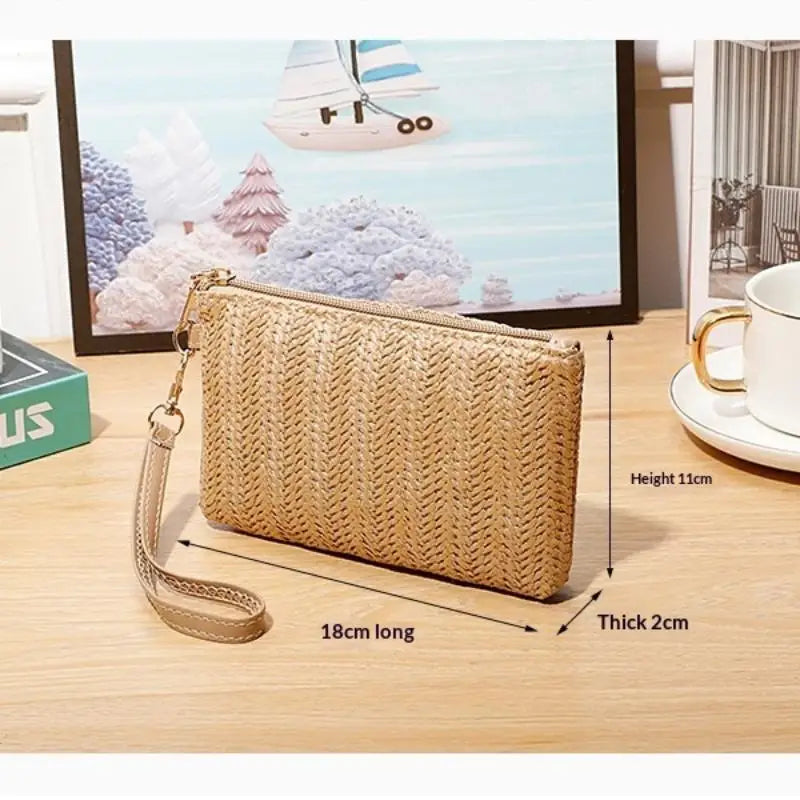 Weaving Bag Fashion Ladies Wristlet Clutch Women Daily Money Phone Clutch Solid Straw Woven Coin Purse Beach Wallet Card Holder Oasis Select