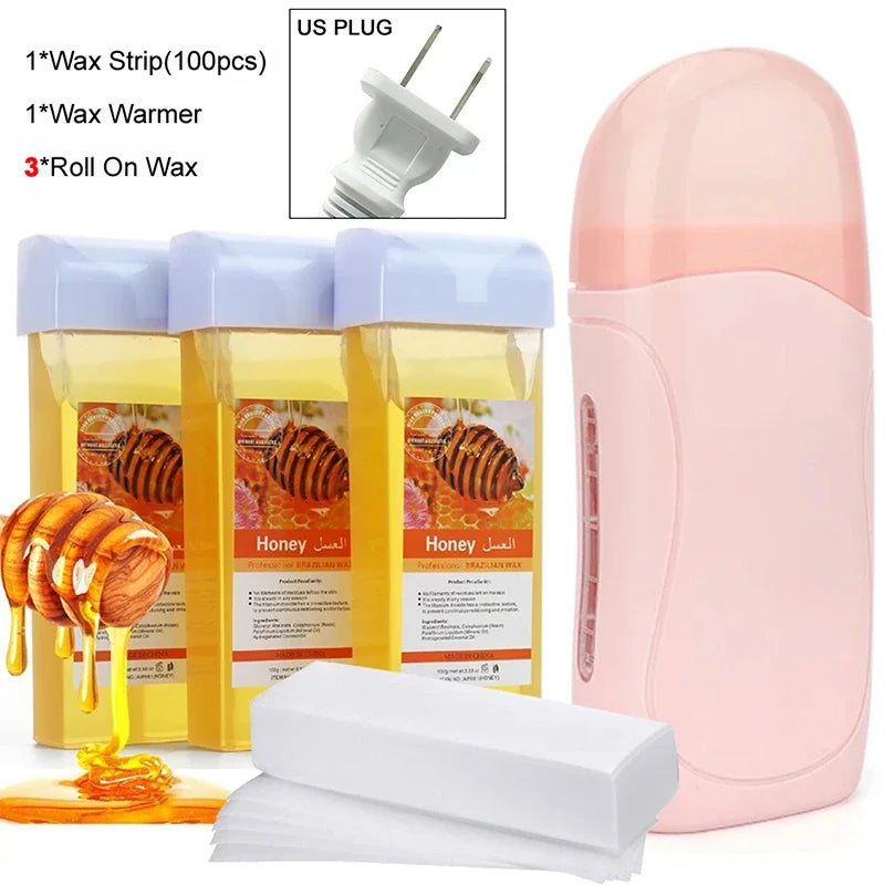 Rose Roll on Depilatory Wax Cream Hair Removal Roller Wax Heater Waxing Hot Cartridge Warmer Equipment Tool Waxing Kit Unisex Oasis Select 072-P-US-HoneyX3