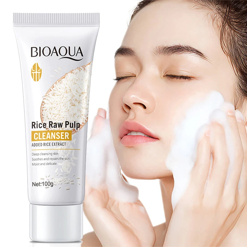 BIOAQUA Rice Raw Pulp Facial Cleanser – Foam Face Wash 100g Facial Cleanser Oasis Select