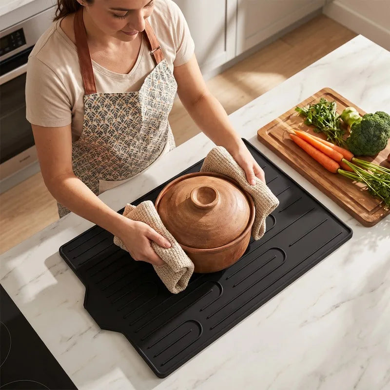 Silicone Dish Drying Mat Large Multipurpose Non-Slip Heat Resistant Countertop Easy Clean for Dishes Hot Pots Multi Colors Oasis Select