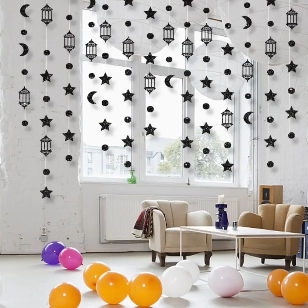 Eid Mubarak Glitter Banner – Gold Silver Ramadan Kareem Decor