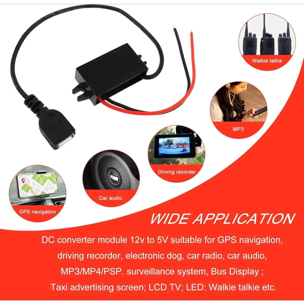 12V/24V To 5V Converter Buck Module USB Output DC-DC Step Down Power Adapter For Car Motorcycle Charger USB-A Female Connector Oasis Select