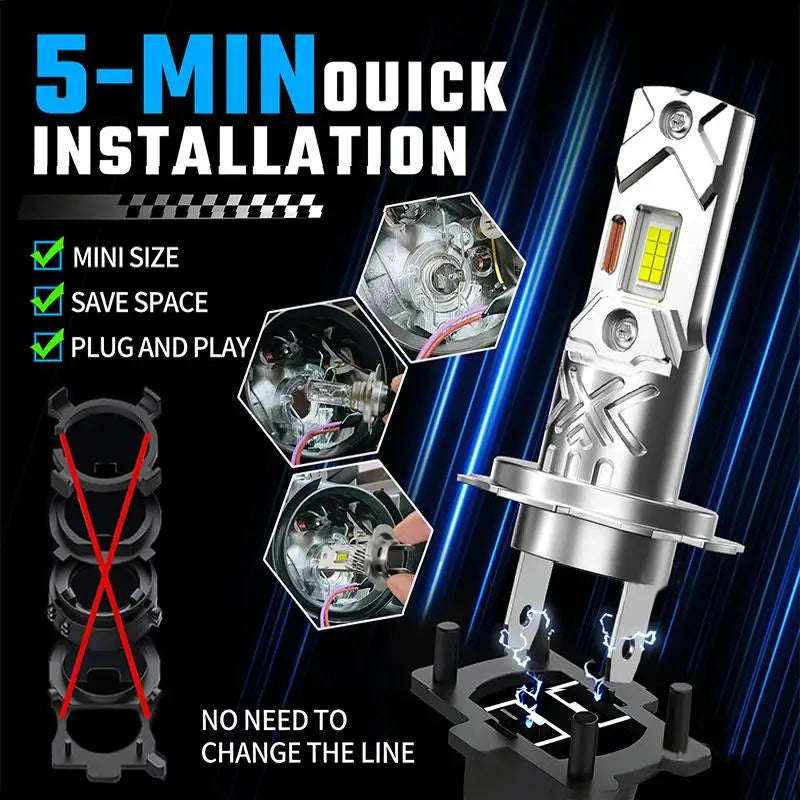 1PC H7 H1 LED Bulb Car Headlight 800000LM 600W CANBUS Mini Wireless Lamp Auto Spotlights Fog Lights 6000K White12V 24V Plug&Play Oasis Select