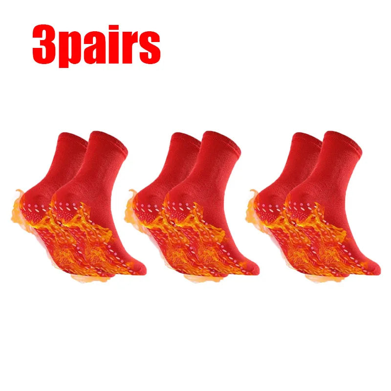1/2/3/4/6Pairs Self-Heating Shaping Socks Pain Relief Whole Foot Thermal Socks Tourmaline Cold-Resistant for Men Women Outdoor Oasis Select 3pairs Red One Size