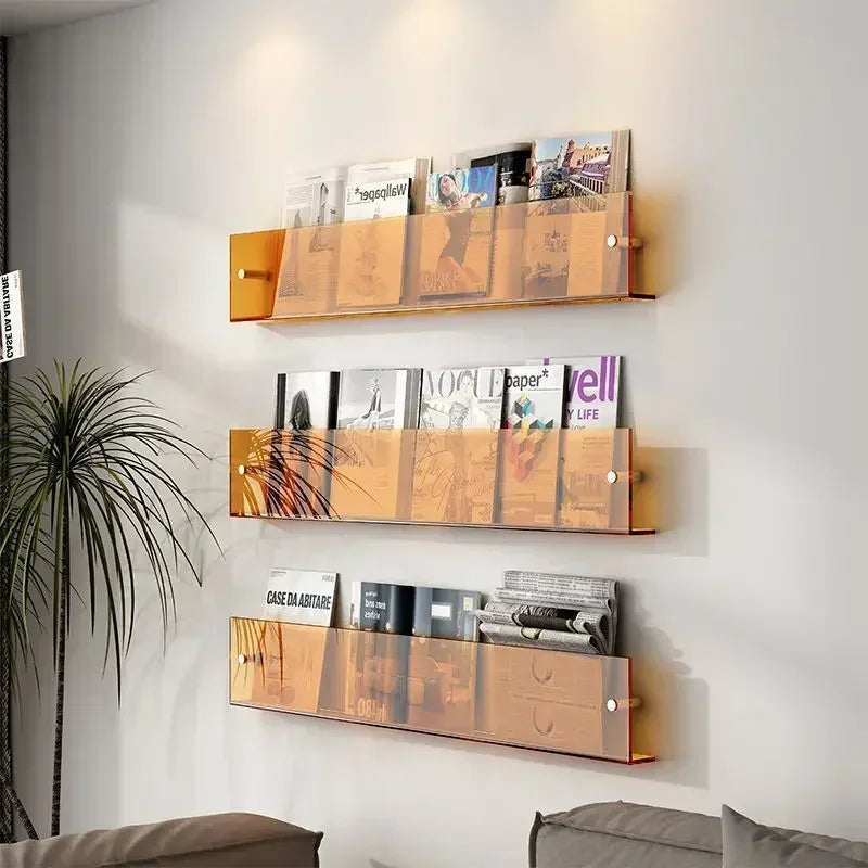 Acrylic Wall Mounted Bookshelf – Transparent Book & Magazine Rack