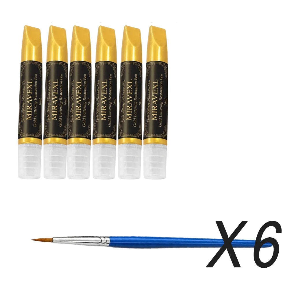Headstone Paint Touch-Up Set - Professional Gold Ink Restoration Marker & Fine Brush For Memorial Engraving and Lettering Oasis Select 6sets