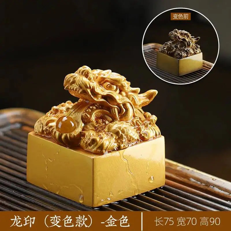 Color-changing Tea Pet Ornament Chinese Style Dragon Seal Tea Table Tea Tray Ornament Tea Pet Tea Play Kung Fu Tea Art Oasis Select Changing Style-gold