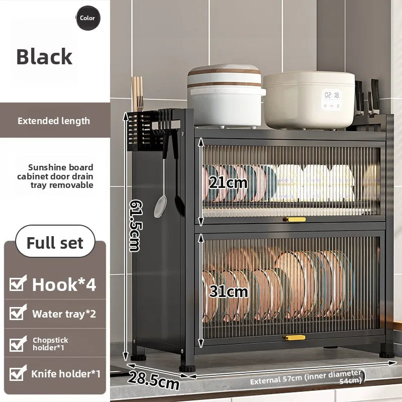 Kitchen cupboard storage box with door, dust-proof bowl rack, countertop, dish storage rack, chopsticks, dishes, drain rack Oasis Select 57-Black