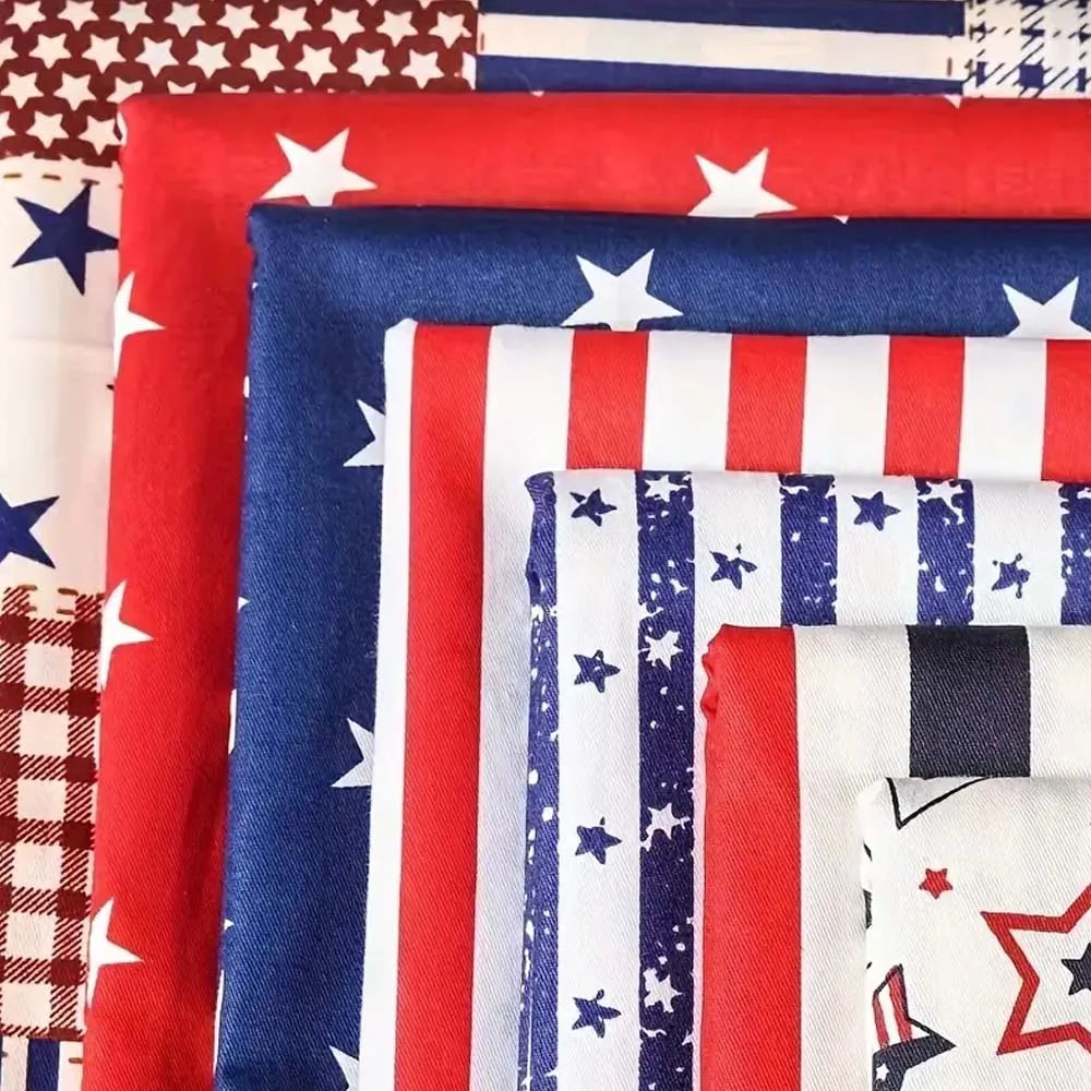 7pcs American Flag Fabric DIY Crafts Patriotic Sewing Supplies with Red, White and Blue Star-Pattern Independence Day Handicraft Oasis Select