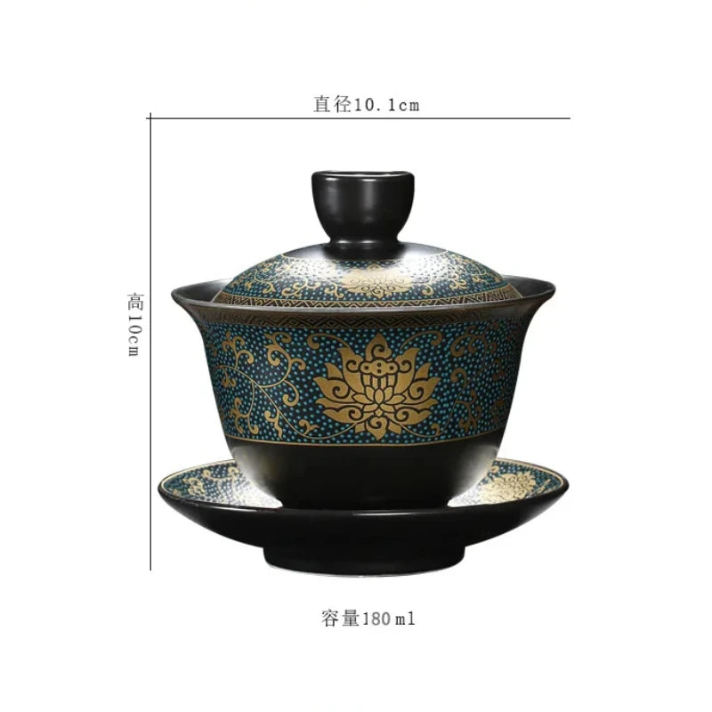 Chinese Teaset Classical Gaiwan Tea Cups Black Clay Tureen Lid Bowl Saucer Traditional Handmade Tea Brew Tea Cup Oasis Select
