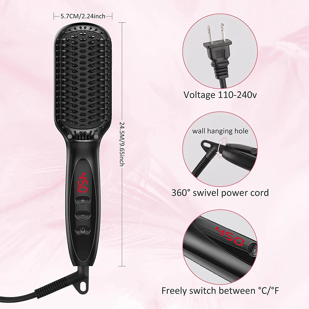 URGGU Ceramic Hair Straightener Brush | 12 Temps, Anti-Scald