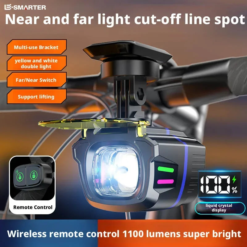 Mountain Road Bike Front Light Large Lumens Smart Remote Cycling Lamp Hanging Line Intelligent Control Bicycle Headlight Oasis Select