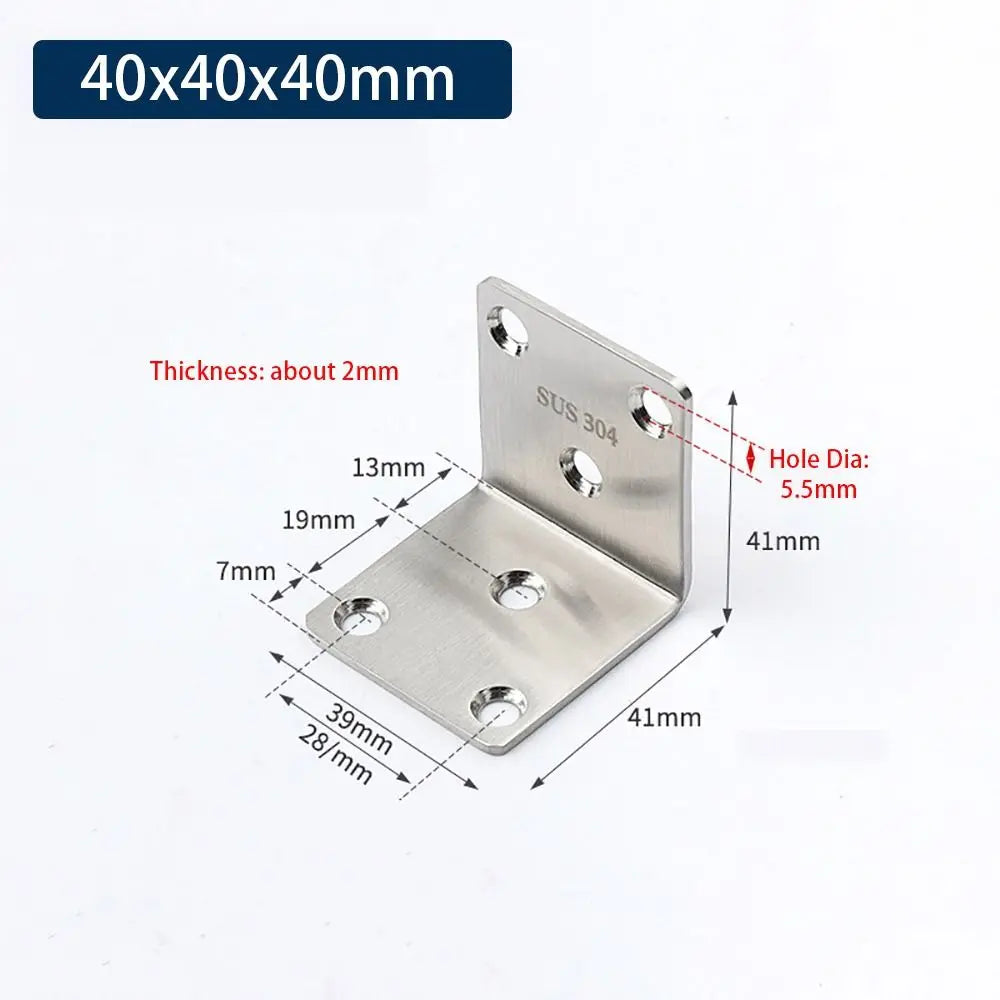 1Pcs Cabinet Screens Wall Angle Bracket Furniture Fastener SUS304 Stainless Steel Corner Brace Joint L Shape Oasis Select 40x40x40mm