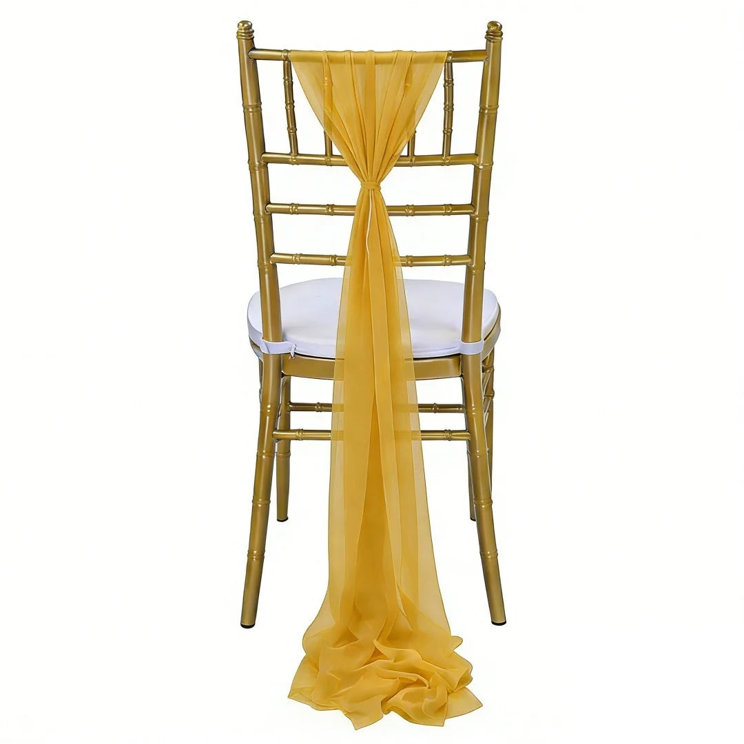 Wedding Chair Sash Beauty Tulle Polyester Streamer Hotel Banquet Decoration Chair Cover Tie Ribbon Bow Oasis Select Gold