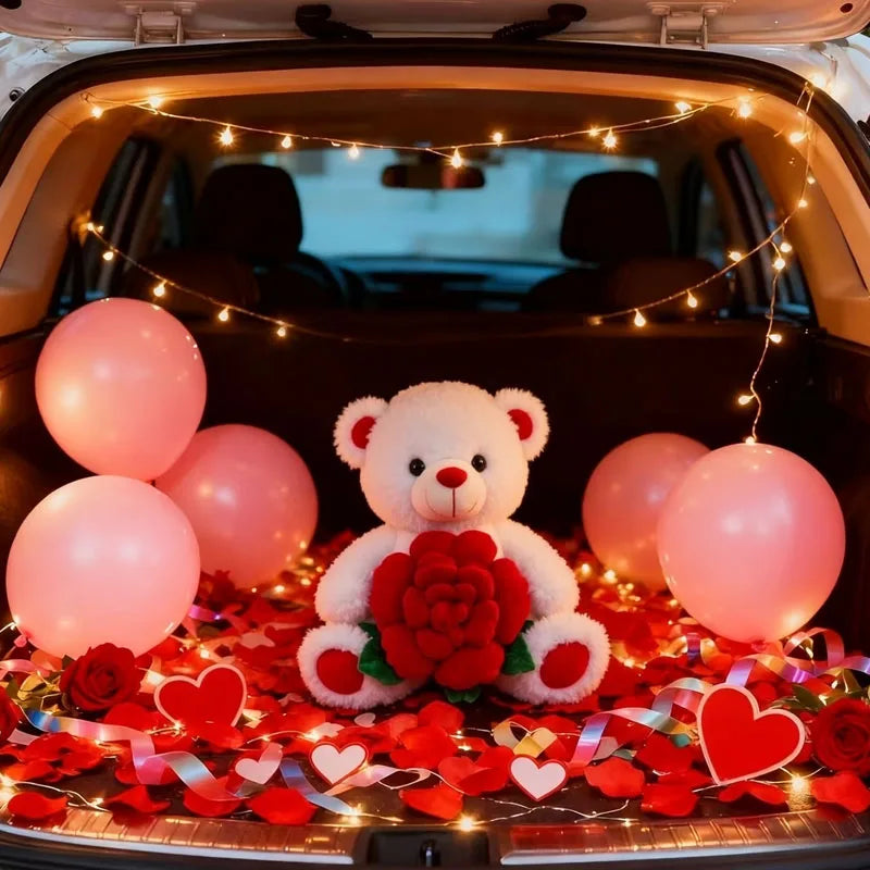 Valentines Day Bear Holding Rose Plush Toy Stuffed Animal Birthday Present for Girlfriend Wife Romantic Keepsake Home Decor Doll Oasis Select