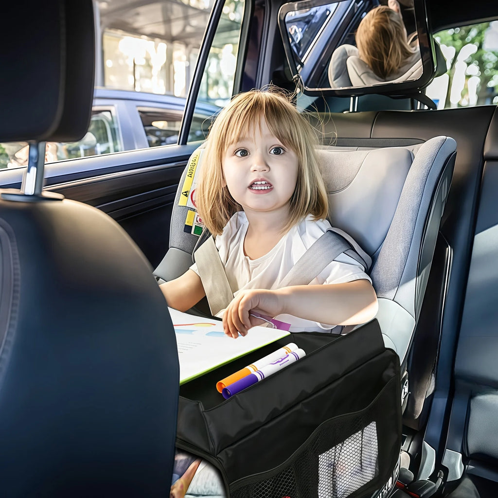 Foldable & Expandable Car Seat Travel Tray with Multiple Storage Pockets - Lightweight, Wall-Mountable Design for Airplane, Car Oasis Select