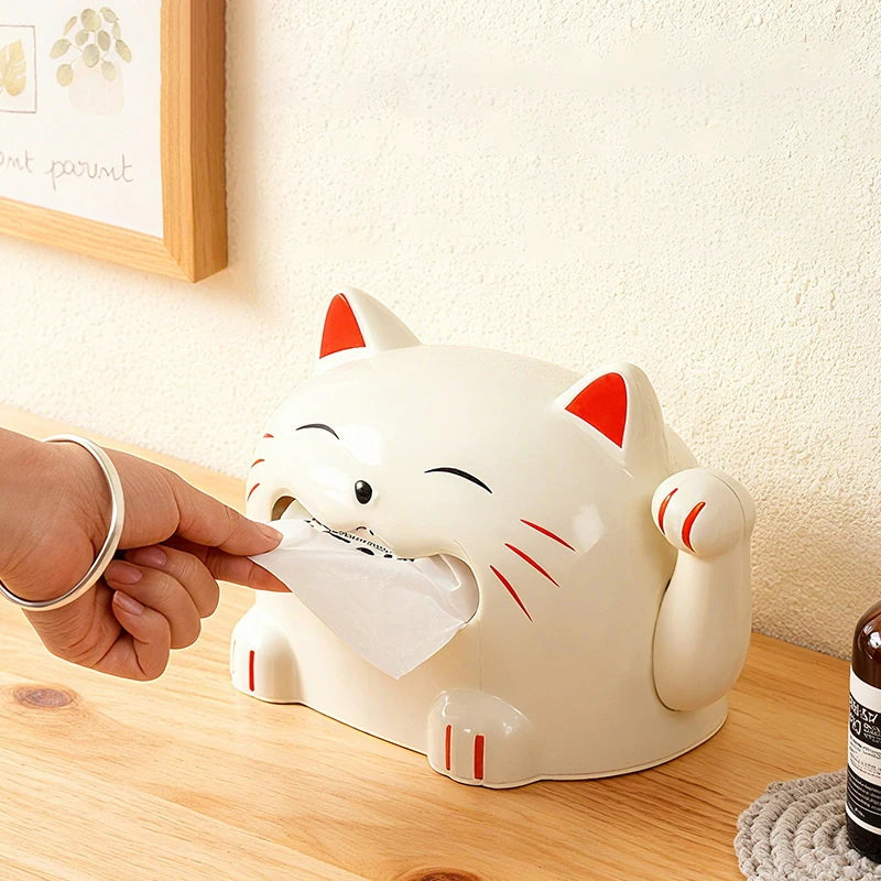 Creative Lucky Cat Tissue Box Cute Cartoon Desktop Decor Home Living Room Storage Box for Tissues Oasis Select
