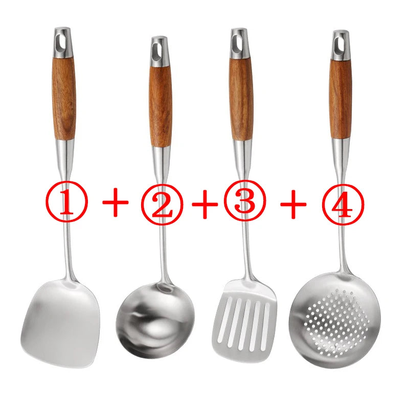 4-Piece Stainless Steel Cooking Utensil Set – Rosewood Handle Cooking Utensil Set Oasis Select 4pcs