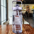 1pcs Large Capacity Motivational Water Bottle with Time Marker Leak-Proof Portable Sports Jug with Straw & Handle for Gym Oasis Select Purple